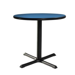 Cafe table with black star base and azure blue top for rent.