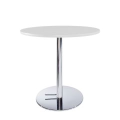 30" Round Cafe Table w/ Chrome Hydraulic Base, White Top