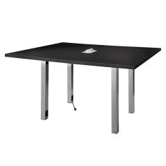 5ft square powered conference table with silver legs with centered power hub.