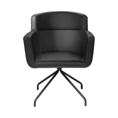 straight on view of black meeting chair with black swivel base