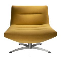 Ochre modern armless accent chair with brushed metal swivel base. 