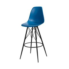 bright blue barstool with black tower base