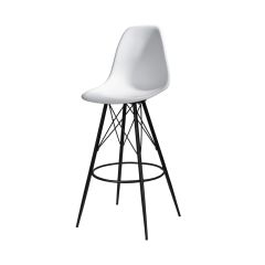 white plastic barstool with steel black tower base