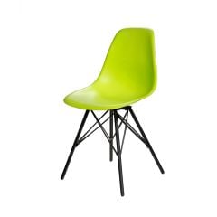 bright green chair with molded plastic seat and black tower base