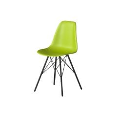 bright green chair with molded plastic seat and black tower base