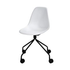 white swivel chair with black base and casters