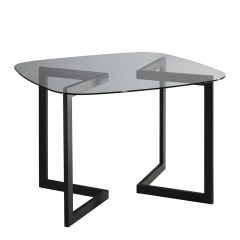 round conference table with glass top and black metal base