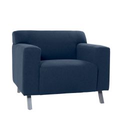 angled view of blue club chair