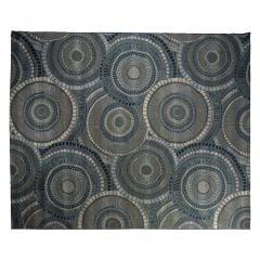Large blue and gray circle-patterned area rug for seating areas