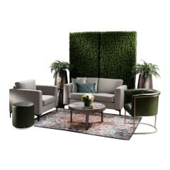 Inspirational event rental package with taupe soft seating
