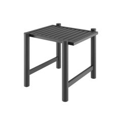 sleek charcoal metal end table with slatted top and modern silhouette