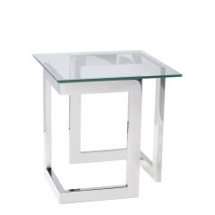 Geo End Table w/ Chrome Base, Glass Top