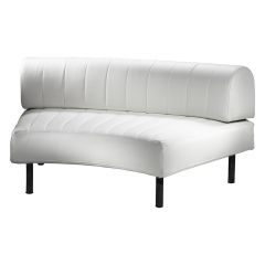 White configurable lowback armless event rental loveseat with black metal legs.