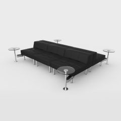 Endless Powered Double Square Low Back Sofa w/ 4 Glass Round Tables, Black Vinyl