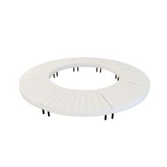 Modular white vinyl closed-circle ottoman with matte black legs.