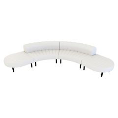 Endless Low Back Comma Sectional, White Vinyl Channel Stitch