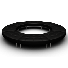Sleek modular black vinyl closed-circle ottoman with chrome legs.