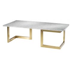 Event rental marble-top cocktail table with gold base.
