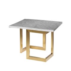 Geo End Table w/ Gold Base, White Marble Top