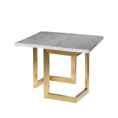 Geo End Table w/ Gold Base, White Marble Top