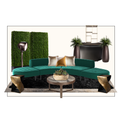 Green and brass holiday-inspired furniture