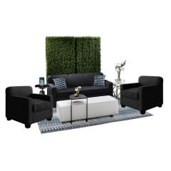 Stylish event rental package with black soft seating