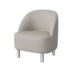 compact beige chair with heathered oat fabric and polished stainless steel legs