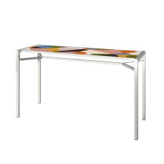 custom graphic design on the top of the posh communal table