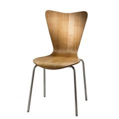 Danish-modern chair with maple finish seat and chrome legs. 