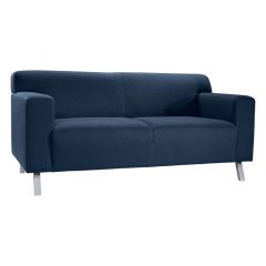 blue loveseat with chrome legs