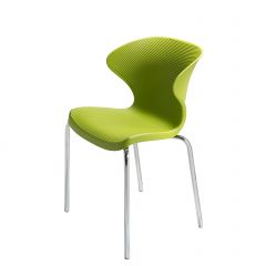 Bright lime-colored stacking chair with chrome legs for meetings