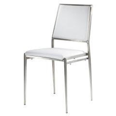 White vinyl back and seat chair with brushed metal frame. 