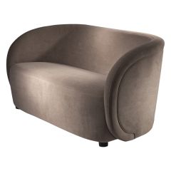 angle view of mink-gray velvet loveseat 