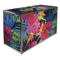 bar with chrome frame and wrapped in floral graphic