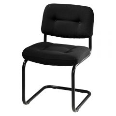 Classic plush black armless chair with inverted black metal base. 