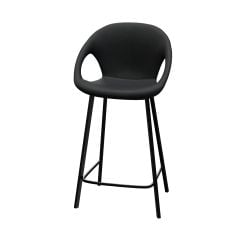 barstool with padded distressed charcoal vinyl seat and sleek black base