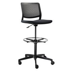 Small black conference chair with hydraulic black base and chrome foot rest for meetings