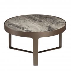 30in round marble-top side table with bronze metal base. 