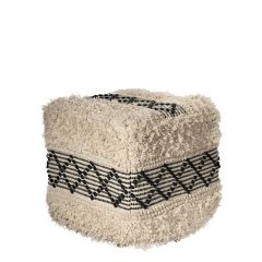 cream shag ottoman with black line pattern