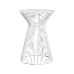 Small versatile white metal wire side table. 