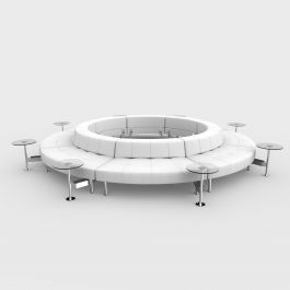 Endless Powered Low Back Closed Circle w/ 8 Round Glass Tables, White Vinyl