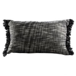 Frayed Lumbar Pillow, Black/White