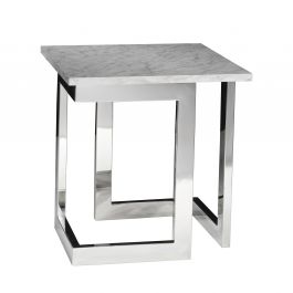 Geo End Table w/ Chrome Base, White Marble Top