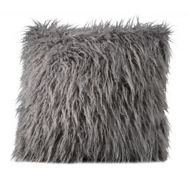 Mongolian Faux Fur Pillow, Gray