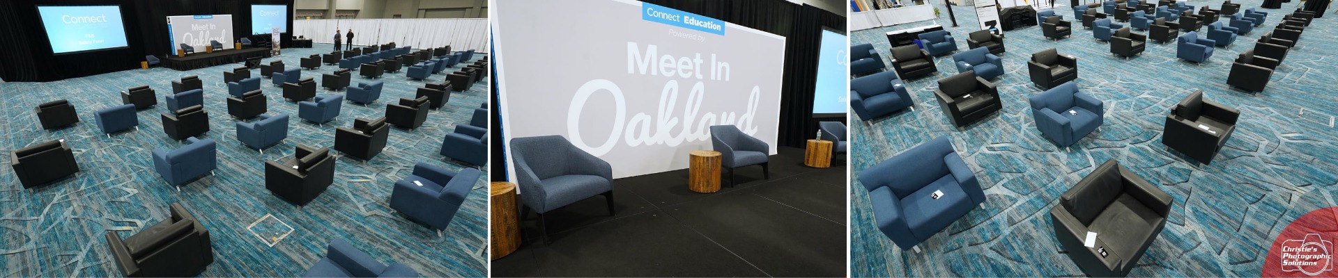 black and blue chairs in socially distanced general sesion