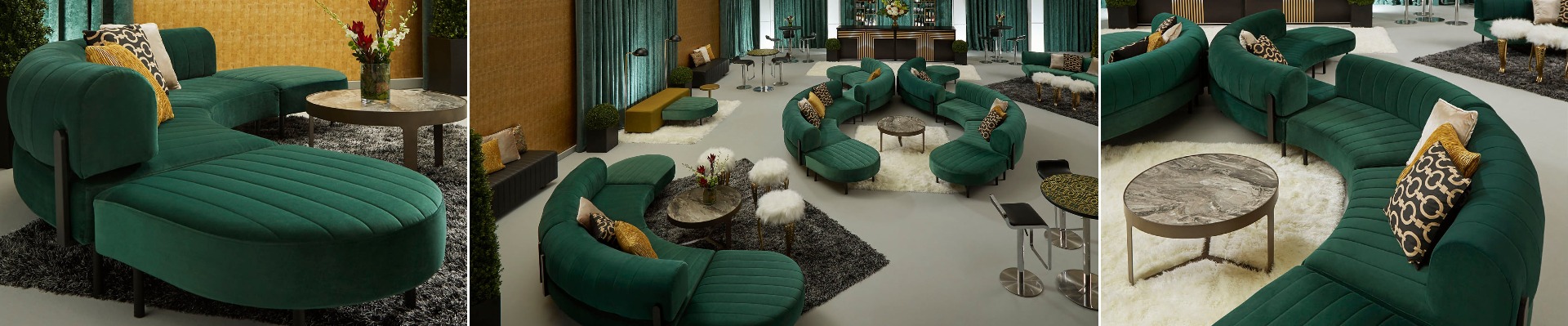 event with emerald green soft seating