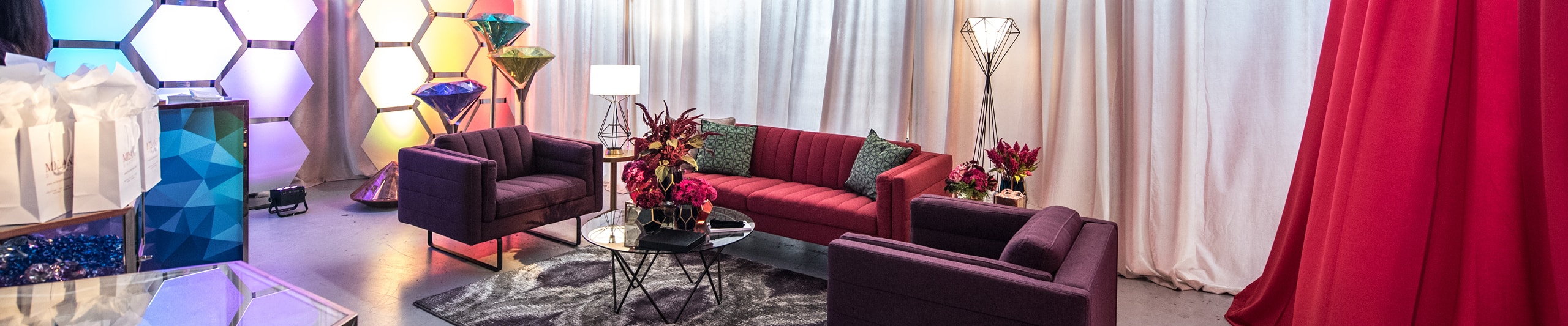 red and purple lounge furniture