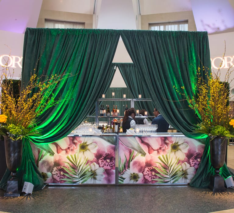 bar in green drape cabana