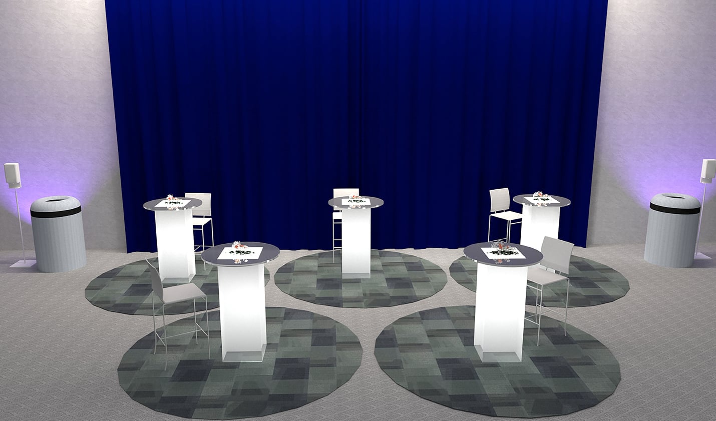 lighted tables with one chair to promote social distancing at event