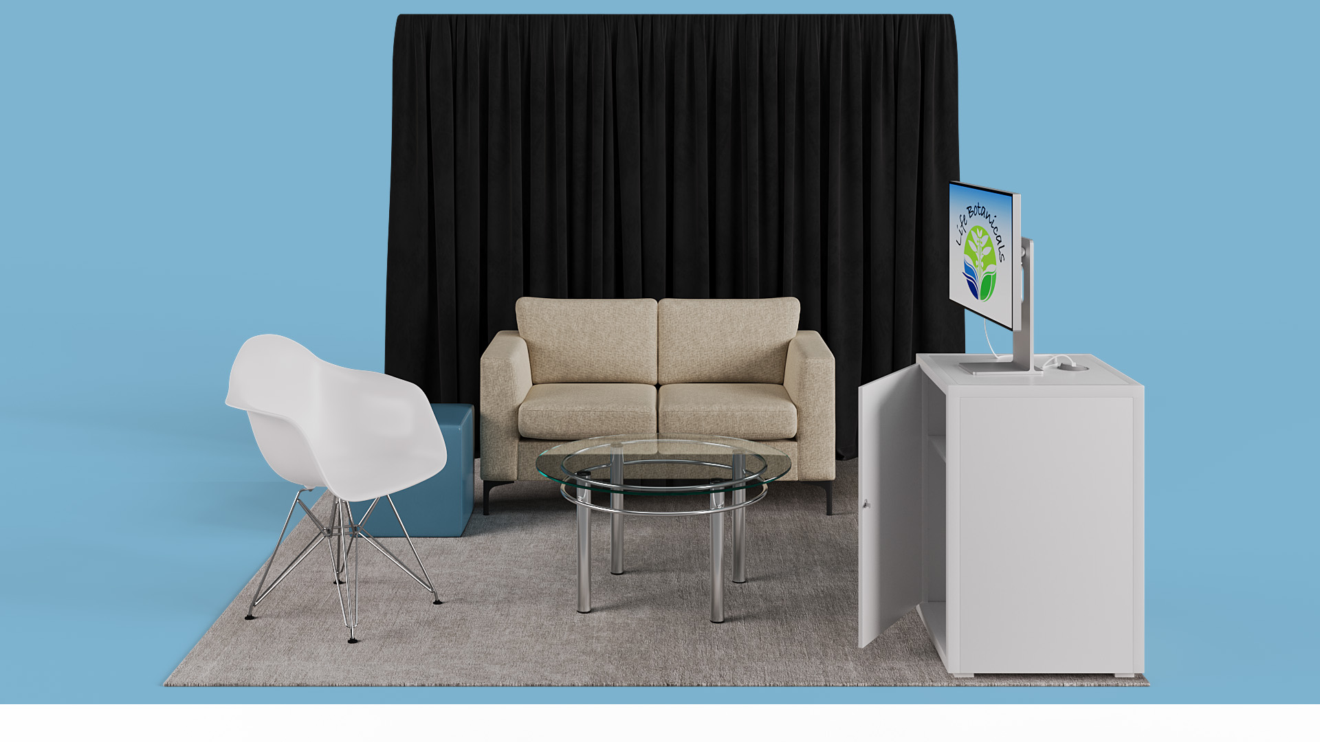 a modern and polished 10x10 booth layout design